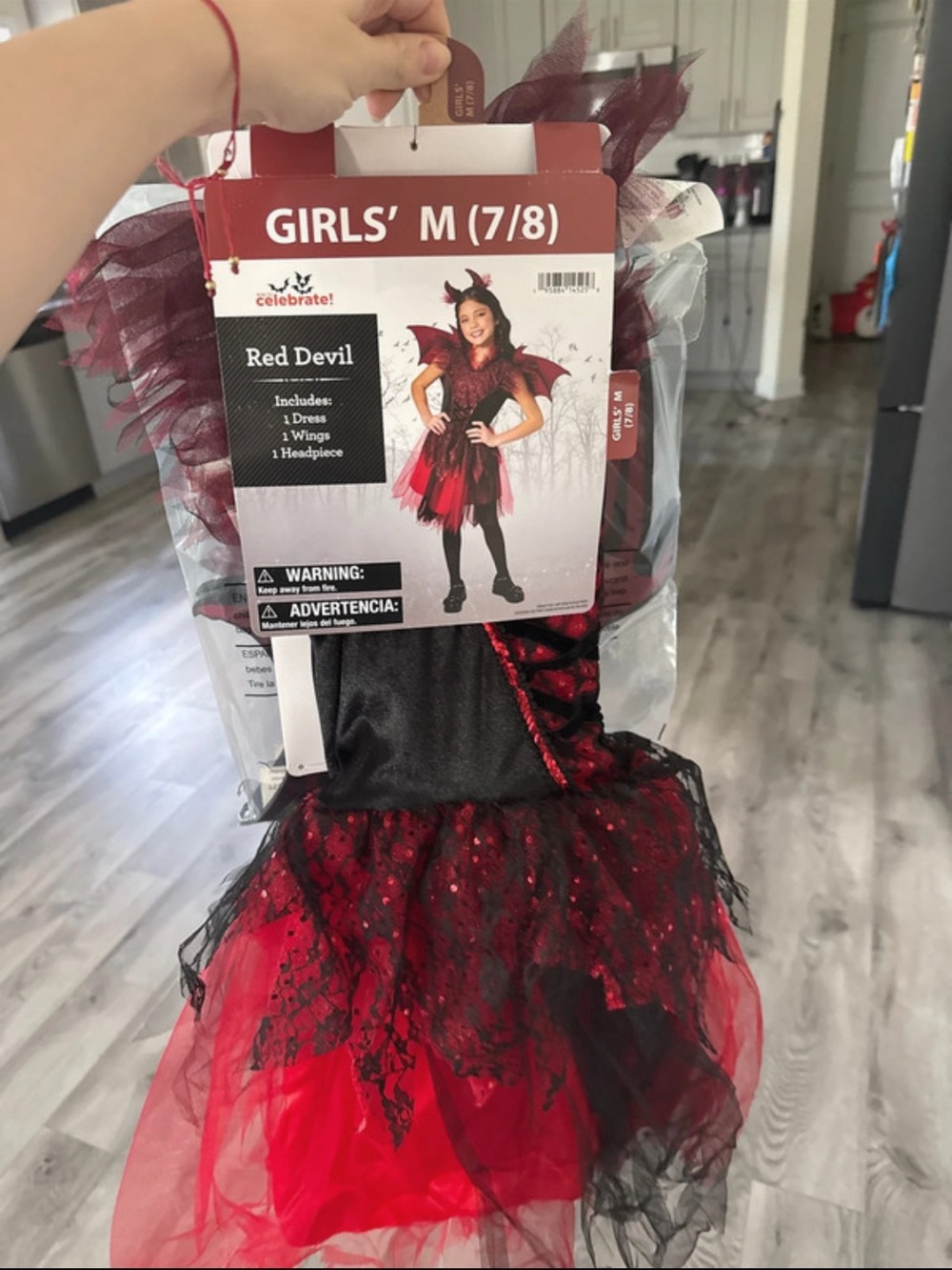 Girls' Red Devil Costume - Red/Black (Size M 7/8)
